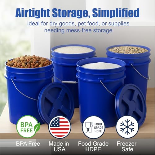 Image of ePackageSupply 5 Gallon Bucket - Food Grade Bucket BPA-Free, Blue, 3 Pack | Metal Handle Grip, Heavy-Duty 90 Mil HDPE Plastic Pail, Food Safe Stackable Utility Container, Lid Not Included, Made in USA