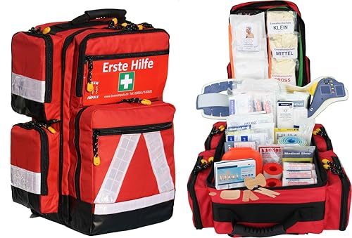 Erste Hilfe Notfallrucksack gefüllt für Sport Freizeit & Event mit 5 Außentaschen