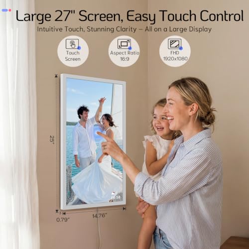 Image of NexFoto 27 Inch Touchscreen Digital Picture Frame, FHD WiFi Photo Frame Electronic 64GB, Add Photos from Google Photos, Upload Videos via APP /USB, Gifts for Christmas /Mom /Grandparents, White