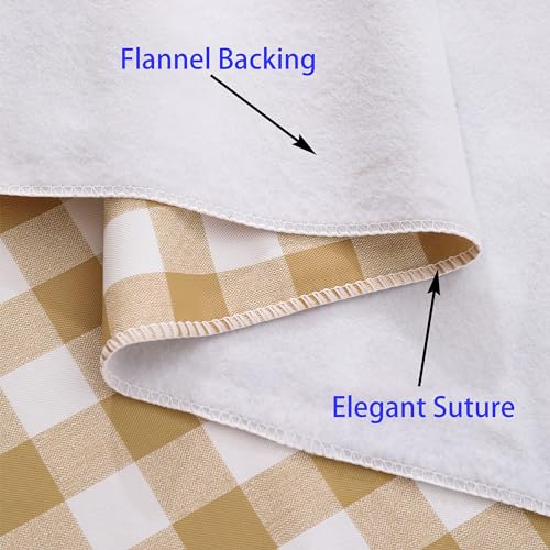 Image of Heavy Duty Vinyl Tablecloth with Flannel Backing Waterproof Oil-Proof Plastic Table Cloth Stain-Resistant Wipeable Rectangle or Square Table Cover for Indoor and Outdoor (Khaki Checkered, 60x84 Inch)