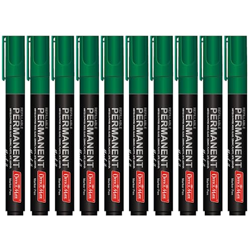 Image of Soni OfficeMate Permanent Marker - Green | Refillable, Thick Barrel Design | Quick-Drying, Waterproof & Fade-Resistant | Alcohol-Based Ink, Non-Bleeding | Multi-Surface Use - Plastic, Glass, Ceramic,