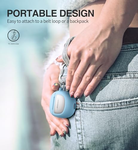 Image of SURITCH Clear Case for Bose QuietComfort Earbuds II 2022 /QuietComfort Ultra 2023 Cover, Full-body Shockproof TPU Protective Case with Carabiner & Key Ring & Transparent Logo Window(Blue)