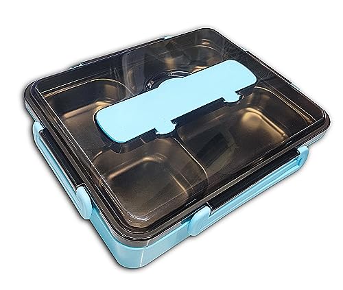 Image of Lunch Box for Adults 4 Compartment Insulated Stainless Steel with Spoon & Fork Tiffin Box for Girls, Boys, School, Office Men & Women (Multicolor)