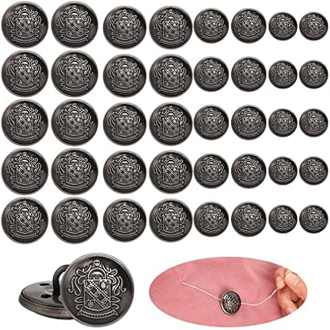 Vin Beauty 40 Pieces Antique Silver Metal Blazer Button Set Vintage Brass Buttons for Blazer Antique Silver Suits Buttons Coat Button for Blazer(15mm 18mm 20mm 25mm) Cover