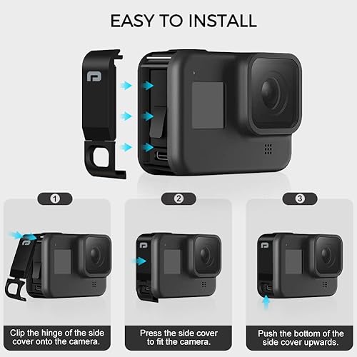 Miniatura 5 de Puerta lateral de repuesto para GoPro Hero 8 Negro, USB Pass a través de la cubierta de batería de carga extraíble tipo C, adaptador de puerto de