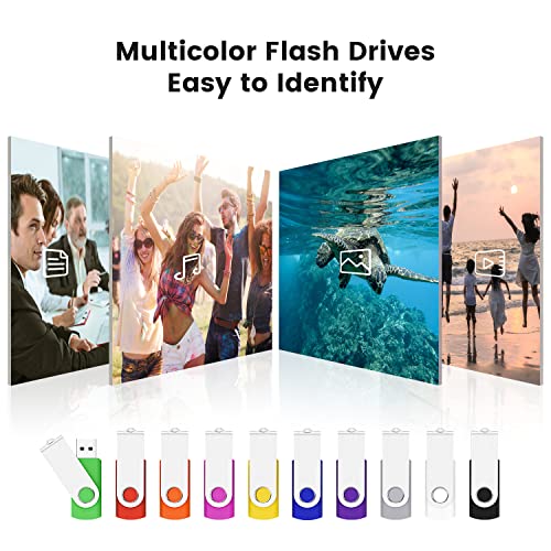 Image of 32GB Flash Drive 32gb USB Flash Drive 10 Pack Thumb Drive Memory Stick Swivel Jump Drive Keychain Design, Mixcolored