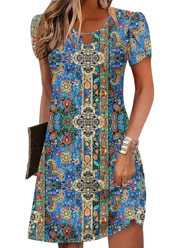Image of Zeagoo Women's Casual A-Line Dresses with Pockets Summer Floral Tshirt Dress Short Sleeve Mini Dress Flowy Sundresses