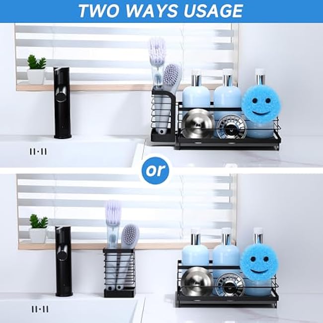 Sink Organizer with Drying Stone, Instant Dry Sink Caddy Organizers, Kitchen Sponge Soap Holder Dispenser, Countertop Fast Drying Counter Tray Rack