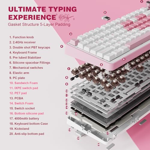 Image of YUNZII B75 PRO Wireless Mechanical Keyboard,75% Layout with Knob,Hot Swap Gasket Structure,Creamy Pre-lubed Switches,RGB Backlit,Bluetooth /Type-C /2.4G for Win /Mac (White, Cocoa Cream V2 Switch)