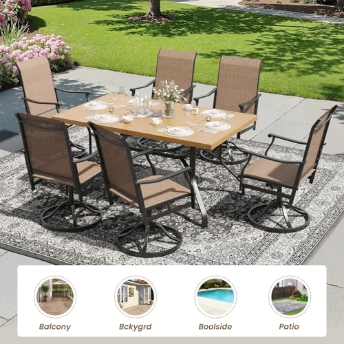 Image of Soohow Outdoor Dining Set for 6, 7-Piece Patio Table and Chairs Set, 6 x Swivel Patio Dining Chairs and 60 inchx35 inch Wood-Like Outdoor Table with 1.57 inch Umbrella Hole for Backyard, Poolside