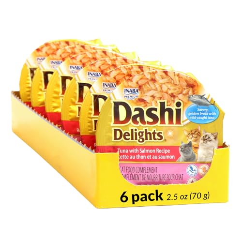 INABA Dashi Delights for Cats, Shredded Tuna Side Dish with Bonito Flake Broth, Cat Food Complement with Taurine & Green Tea Extract, 2.5 Ounce Cup, 6 Cups Total, Tuna with Salmon Recipe - image 1