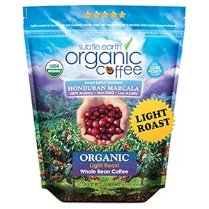 Subtle Earth Organic Coffee – Light Roast – Whole Bean Coffee – 100% Arabica Beans – Low Acidity and Non-GMO – 2lb bag