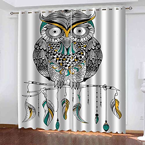 Rideaux occultants à oeillets isolants phoniques polyester hibou 3D