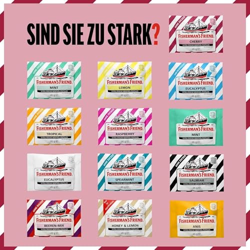 Fisherman's Friend Cherry, 24er Vorratsbox, Kirsche und Menthol Geschmack, zuckerfrei & vegan, Bonbons für frischen Atem, 24 x 25g