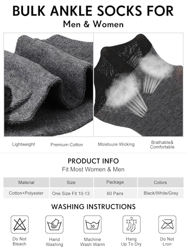 Image of Foaincore 60 Pairs Ankle Socks Bulk for Men Women, Low Cut Breathable Cushioned Athletic Running No Show Socks Multipack