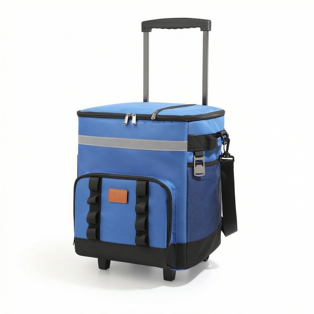 Borsa Termica Porta Pranzo, Borsa Frigo Pieghevole con Ruote, Frigo Portatile, Borsa Mare Grande con Manico, Blu
