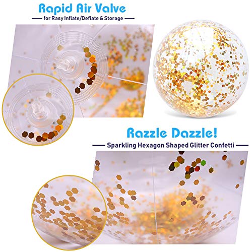 Amor 16 Inch Inflatable Beach Ball Swimming Pool Balls Glitter Beach Ball For Summer Parties Birthday Pool Party Favors #TOP2