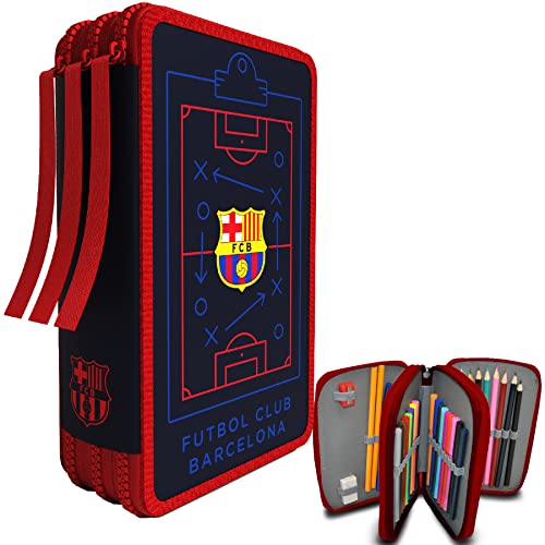 EXACTIME Estuche Escolar Plumier, Barcelona, Barsa, Estuche Tres Compartimentos, 13x19.5x6 cm, Gran Capacidad, Portatodo, Vuelta al Cole, Incluye 39 Piezas de Material Escolar Cover