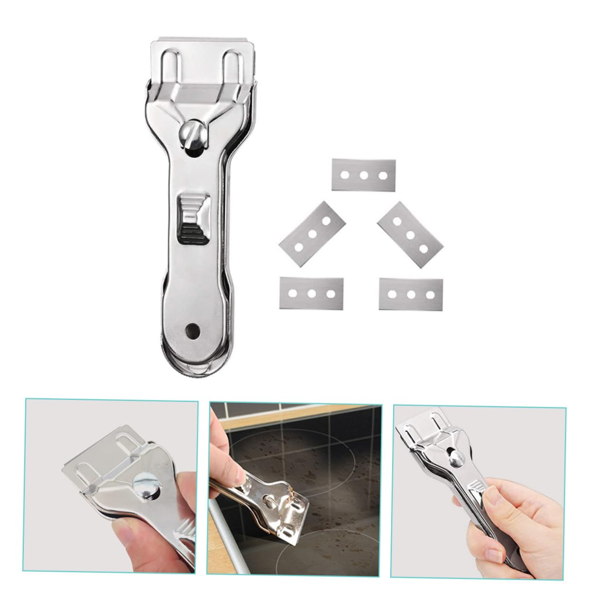 3sets Raschietto per Pulizia per Piano Cottura Vetroceramica e Induzione con Lame Inossidabile AntiGraffio e Facile da Usare