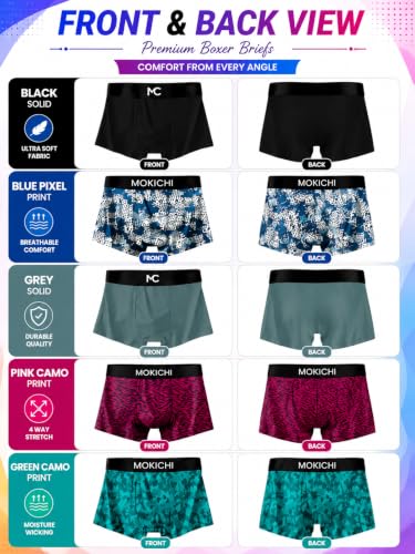 Image of Men's Boxer Briefs for Men, Stretchable Trunks Underwear, Soft Comfortable Fit, Breathable Mid-Rise Boxer Shorts, Assorted Solid & Printed Designs, Pack of 5