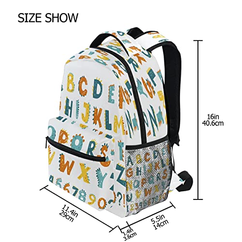 Cute Alphabet Dinosaur Kids Backpack for Boys Girls,Education Rainbow Letter 16 Inch School Backpack for Elementary Preschool Kindergarten Bookbags for Teens Children Women Men College Travel Bag2