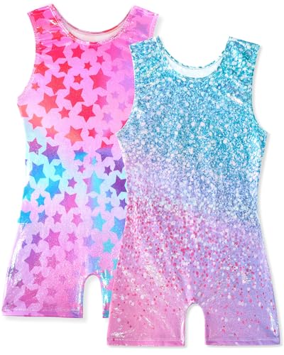 Wanyoo 2 Pack Gymnastics Leotards for Girls Shiny Toddler Biketard Unitard One Piece Tumbling Outfits