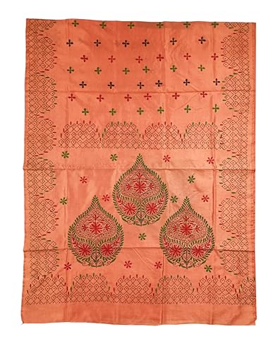 Image of Women's Hand Embroidered Cotton Silk Kantha Stitch Saree with Blouse Piece (J420724 COPPERD2)