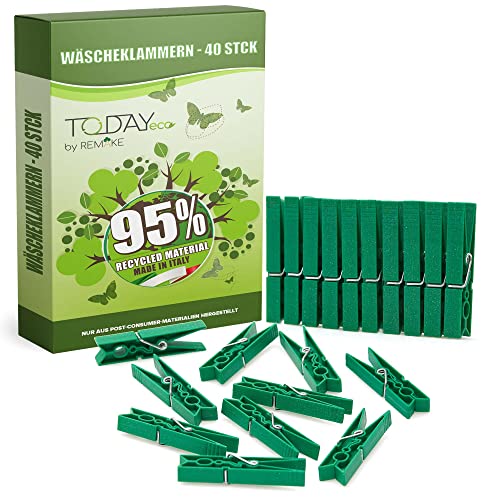 Today Eco – 40 Wäscheklammern aus 95 % recyceltem Post-Consumer-Kunststoff – Großes Format, rostfrei, widerstandsfähig und windfest