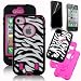 Armored CoreTM Zebra Defender Case for IPhone 4/4S White/Black with Hot Pink Shell
