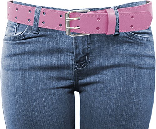 EURO Womens Thick Wide 2 Hole Leather Belt - BN9041 - Light Pink L
