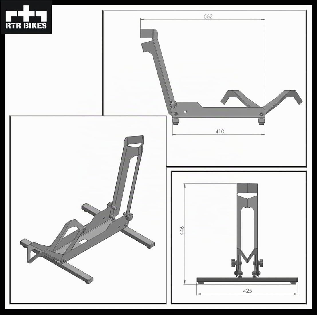 RTR BIKES Brutus Soporte Bicicleta Suelo Profesional – Base Robusta para E-Bike y MTB hasta 30kg – Acero Estable – Compatible Ruedas 26-29" y Neumáticos 2,8" – Made in EU