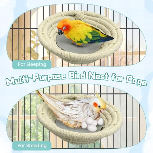 Image of Hamiledyi 3 PCS Bird Nest for Cage Handmade Cotton Weave Hemp Rope Parrot Breeding Nest Hatching Bird Bed Parakeet Nesting Box for Budgie Cockatiel Conure Lovebird