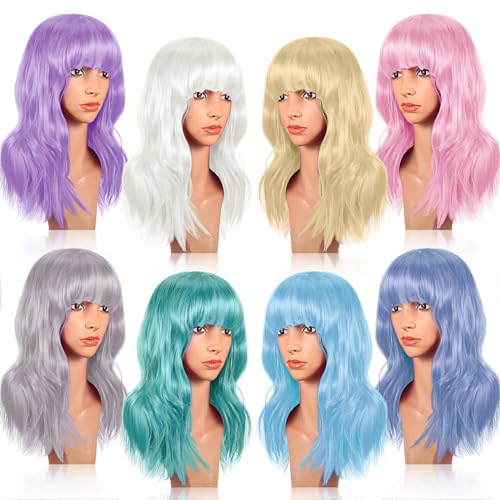 Crowye 8 Pcs 12" Colorful Party Wigs Shoulder Length Wigs