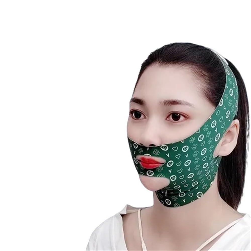 Kinn-Wangenbandage, V-Former, Linienhebemaske, Anti-Falten-Gurt, Schlafgesundheit, Schönheit, Gesichtspflege, Werkzeug (grün)