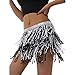 Produktbild Hstiser Frauen Pailletten Fransen Minirock Sexy Tanzen Bauch Hüfte Quasten Karneval Party Kurzer Rock mit verstellbaren Taillengurten, silber, schwarz, Einheitsgröße