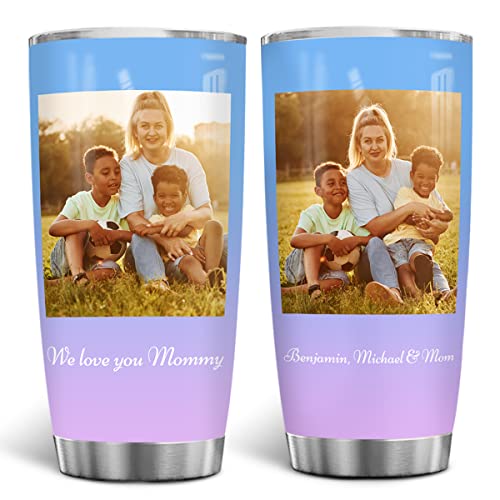 Magizak Personalized Photo Tumbler Custom Tumblers with Text & Pictures Stainless Steel 20oz 30oz Coffee Travel Cup Gifts for Dad Mom Family Birthday Christmas Mother's Day Father's Day Presents