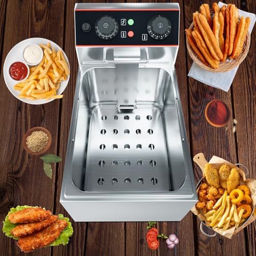 GarveeHome Commercial Deep Fryer with Basket, 8.4 QT/8 L Stainless Steel Electric Countertop Fryer with Temperature Control for Restaurant and Home Use,1800 W