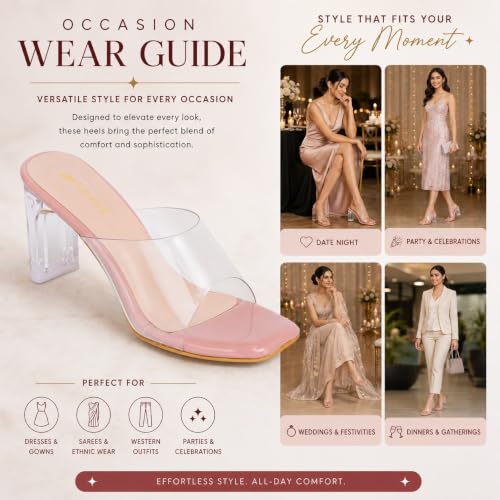 Image of TRASE Transparent Block Heels for Women Stylish | Fashionable Heel Sandals for Girls | Elegant & Formal Footwear