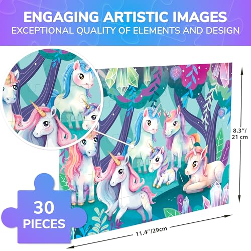 Image of QUOKKA Puzzles for Kids Ages 3-5 - 30 Pieces Puzzles for Toddlers 2-4 - Unicorns Learning Jigsaw Puzzles for Kids 4-6 Years Old - Educational Toys for Boy and Girl