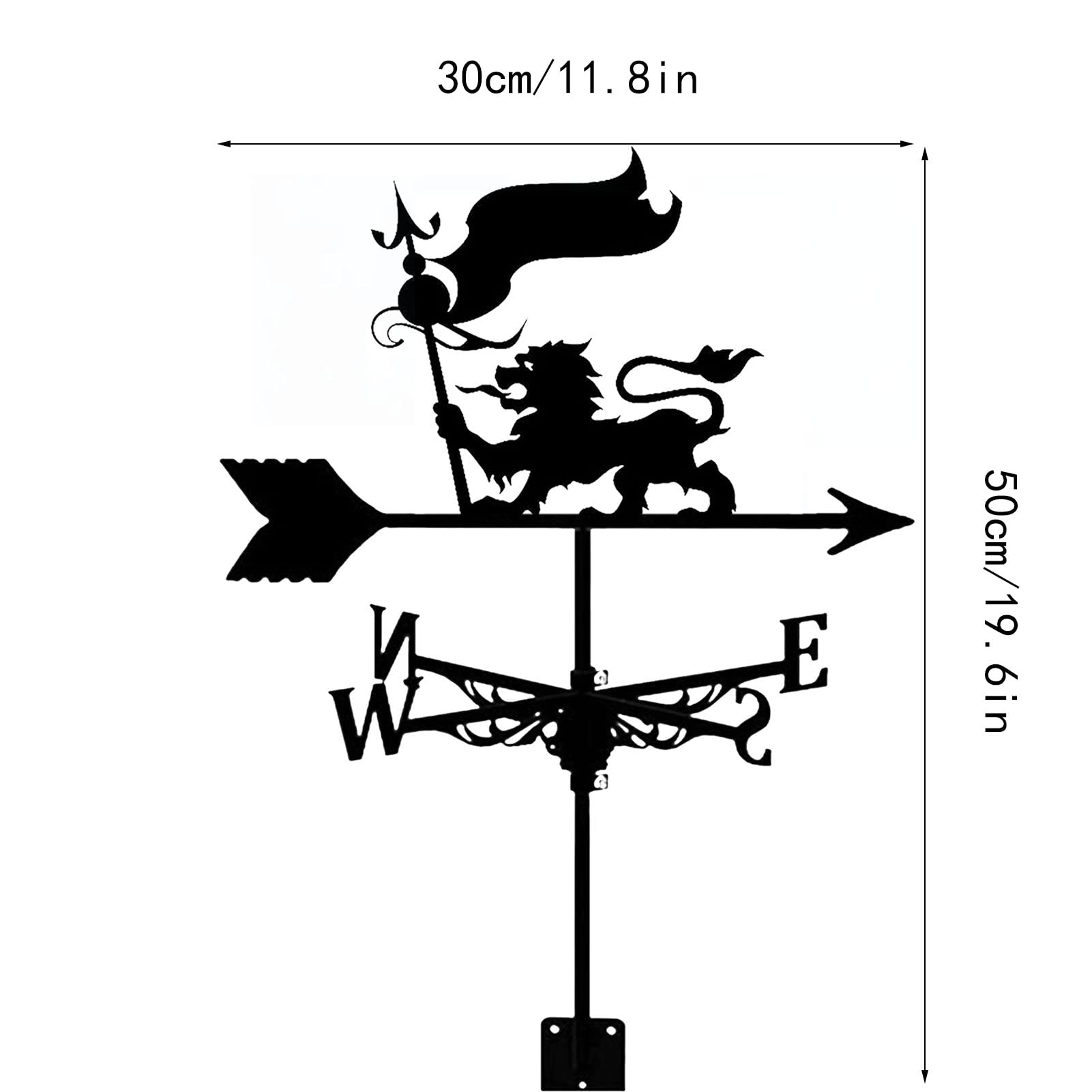 Girouette de toit en forme de lion rétro en métal avec indicateur de direction du vent, clous de sol et dispositifs de fixation murale utilisés pour la décoration de jardin et de cour