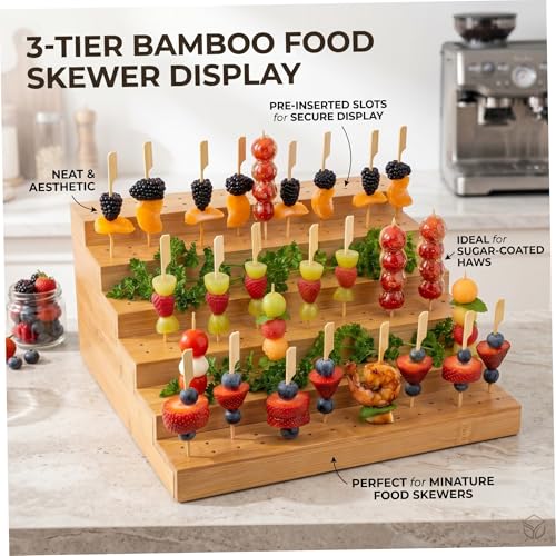 Support brochette en bambou à 5 niveaux avec structure stable et 100 pics écologiques - 6