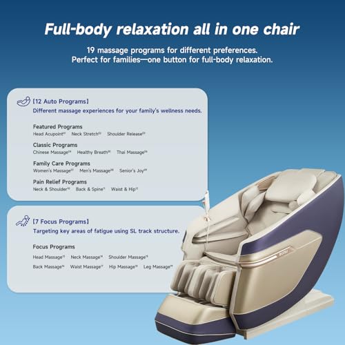 Image of ROTAI R-RELX Luxury 3D Massage Chair | 19 Auto Programs | Zero Gravity Recliner | 7 inch Touchscreen Controller | Bluetooth Speakers | Smart Voice Control | Child Lock & Sleep Mode (Blue)