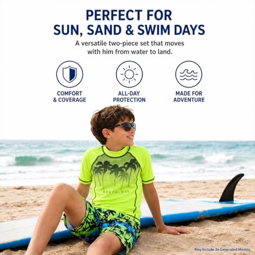 Image of Body Glove Boys Swim Set - 2 Piece Boys Swim Trunks with Rash Guard UV Protection Swimsuit Kids Bathing Suits (Sizes 4-12)