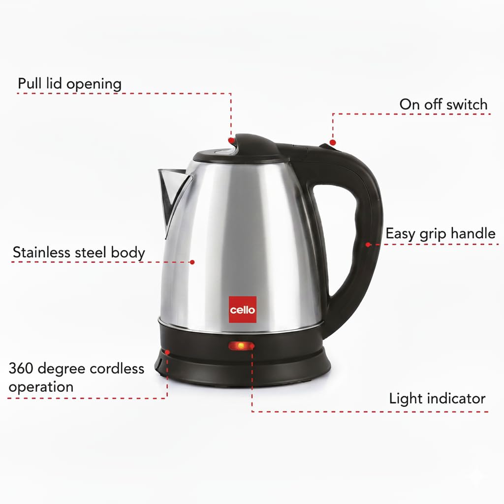 Cello Quick Boil Electric Kettle - 1.5L Stainless Steel -2