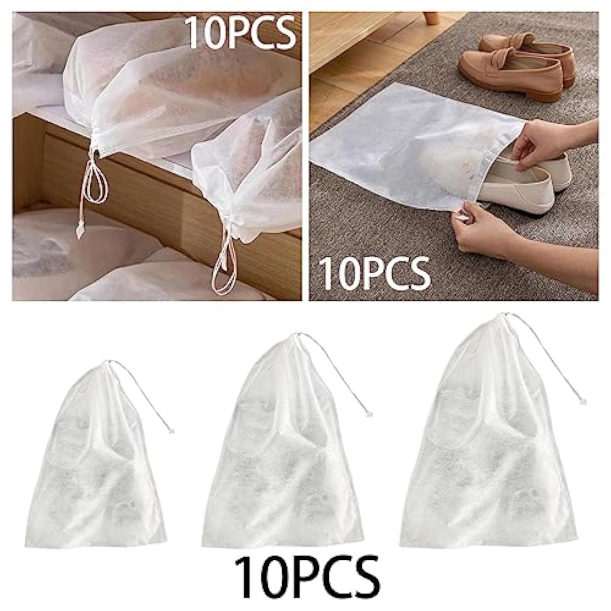 10Pcs Dustproof Travel Shoe Bags Drawstring Pouch Set