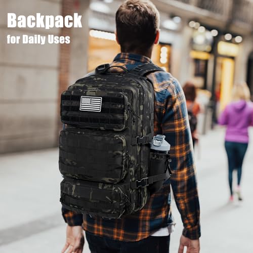 Image of Military Tactical Backpack 25L Day Backpack for Men Molle Army 3 Days Assault Pack Bug Out Bag Water Resistant and Heavy Duty Hiking Treeking Rucksack - Black Camo