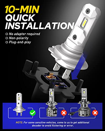 Image of AUTOONE H7 Light Bulb, Super Bright 6500K Cool White, Real Mini 1:1 Halogen Size, No Adapter Needed, Non-polarity Plug and Play, Pack of 2