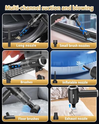 Image of Svoko 4-in-1 Portable Vacuum Cleaner for Car Use,10000Pa Powerful Suction, Rechargeable Battery, Brushless DC Motor, Low Noise, for Home, Car Small Handheld Vacuum Cleaners for Dust