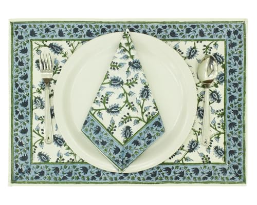 Servilletas de Algodón 14x14 Pulgadas Set de 4 Azul Verde miniatura 7
