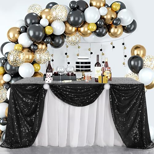 Image of B-COOL Black Sequin Table Overlay 50x50 inch Square Sequin Tablecloth Halloween Sparkle Glitz Tablecloth Popular Sequin Decoration Tableclcoth